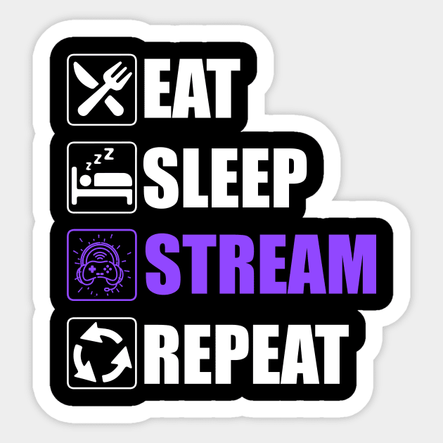 Eat Sleep Stream Repeat - Funny Streamers Sticker by Asiadesign